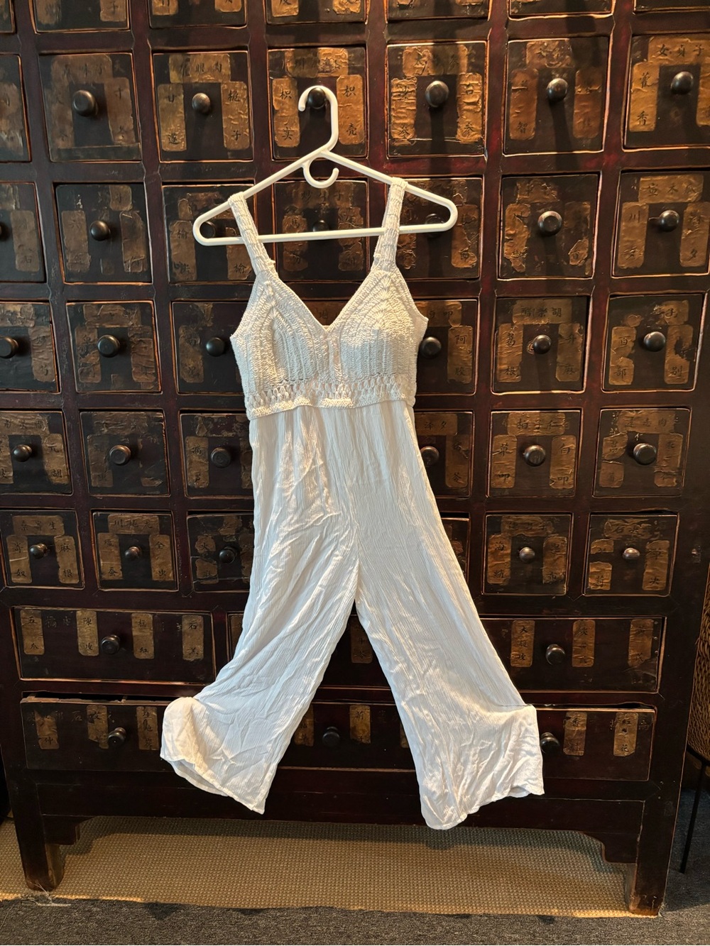 Japna White Lace-Trim Jumpsuit